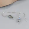 Aretes de plata esterlina S925 accesorios de gancho para la oreja vintage azul quemado colgante colgante accesorios material simple para bricolaje soporte para la oreja