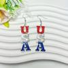Día de la Independencia de Estados Unidos Usa Alas Pendientes de Aleación de Zinc Pendientes de Bandera Rayada Roja, Blanca y Azul Colgante en Forma de Corazón