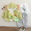 Conjunto de Tres Piezas de Dinosaurio de Dibujos Animados para Bebé Nuevo Estilo Primavera y Otoño 2025 Sudadera con Cremallera Casual para Niños y Niñas Pantalones Deportivos para Bebé