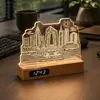 Reloj de acrílico creativo con luz nocturna, recuerdo de edificio emblemático cultural y turístico de ciudad, decoración de escritorio hecha a medida