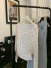 7172 # Blusa Estampada con Lazo Dulce, Malla Ultra Fina Transparente con Cintura Fruncida Adelgazante, Manga Larga Protector Solar
