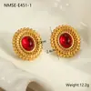 Moda Europea y Americana Nicho Retro Exagerados Pendientes de Acero Inoxidable Chapados en Oro de 18K Ágata de Imitación Pendientes Geométricos Elegantes Joyería