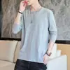 Camiseta de algodão Jingtao de manga comprida masculina faculdade gola redonda outono blusa de malha nova solta todas as estações cor sólida camisa básica