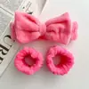 Set de Diadema y Muñequeras de Felpa Transfronterizo para Mujer, Color Sólido Absorbente Terciopelo Coral Lazo Impermeable para Lavado de Cara