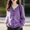 Cardigan Pulôver Quente Solto com Fio Floral Lã Confortável Mistura Gola de Cabra Cardigan Estilo Preguiçoso para Mulheres
