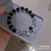 Obsidiana Natural Negra Cristal para el Cabello Elástico Pulsera de Cristal para Mujer Retro Simple Blanco Color Libre Pulsera de Regalo