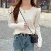 Top básico de malha com borda enrolada para mulheres, novo estilo outono/inverno, camada interna de veludo térmico peludo, top tipo suéter pulôver, primavera