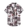 Camisa Casual de Manga Curta, Estilo Retrô, Poliéster com Elasticidade nas Quatro Direções Masculina, Estampa Étnica, Exclusiva do Site Independente Cross-Border