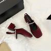 E9-3 Sapatos de Camada Única Quadrados Vintage com Strass e Salto Bloco Primavera e Outono Nova Chegada Sapatos de Camada Única com Salto Médio Sapatos de Banquete Femininos