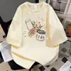 Camiseta de Manga Corta de Algodón Puro para Mujer, Versátil Estilo Americano Graffiti Estampado Retro, Nuevo Diseño de Verano, Top Holgado de Cuello Redondo para Hombre
