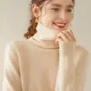 Suéter de Cashmere BaiCaiRong 2026 Outono/Inverno Feminino com Gola Alta, Design Versátil, Tricô de Lã