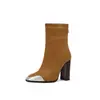 Botas calcetín botas de caballero europeo esmerilado comercio exterior talla grande Amazon tacón alto grueso botas cortas nuevas 4 color de terciopelo a juego negro