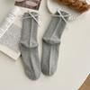 Meias com Laço para Mulheres, Meias Finas de Cano Médio para Primavera e Outono, Meias Cinzas de Algodão Puro Estilo Slouch, Meias Longas Doces Estilo Ballet JK para Primavera e Outono