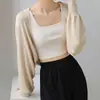 Cárdigan Corto Estilo Francés con Mangas Murciélago, Tejido de Tencel, Protector Solar, Chal Delgado de Verano, Cubierta para Aire Acondicionado, Top Exterior para Mujer