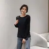 Camiseta coreana de cuello redondo para mujer, top holgado de manga larga, color liso, talla grande, camiseta básica adelgazante, disponible en varios colores tanto para llevar sola como debajo de otra prenda.