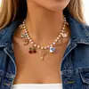 Collar Cruzado Transfronterizo Europeo y Americano para Mujer Estrella de Cristal Estrella de Mar Concha Colgante Perla Cadena de Cereza Multi-Colgante Collar Corto