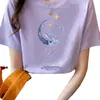 Nova camiseta de algodão puro com modelagem solta e mangas curtas para mulheres, para usar no verão, nova blusa estilosa com estampa, gola redonda, adequada para primavera e outono