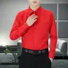 Camisa de manga larga para hombre de color liso con bolsillos, vestimenta formal de negocios, elegante y de alta gama, lujo ligero, alta calidad, camisa casual sin arrugas