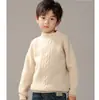 Nuevo suéter de punto grueso 100% lana pura para otoño e invierno para niños y niñas, niños medianos y grandes, cuello semi-alto, jersey, manga larga, prenda base de moda