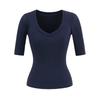 Playera de Verano para Mujer Estilo Americano con Cuello en V de Hombro Derecho, Manga Corta, Nuevo Estilo 2025, Única, Rejuvenecedora, de Aspecto Adelgazante y Versátil Top Pullover