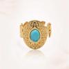 Anillo abierto de acero inoxidable turquesa para mujer, estilo europeo y americano, con diseño de mano de acero de titanio y diamantes retro transfronterizos.