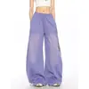 Venda Direta do Fabricante: Calça Jogger Wide Leg com Estampa de Letras Vintage Desgastada Americana para Mulheres, Calça Reta Casual Versátil Solta para Mulheres