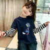 Camiseta infantil de manga comprida 100% algodão, blusa estampada de outono para meninas com efeito de duas peças, roupa de primavera e outono para bebês e crianças pequenas