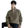 Chaqueta de punto tipo cárdigan para hombre, Otoño Invierno, Estilo coreano, Moderna, De alta gama, Suéter acanalado, Cuello alto, Top de punto casual