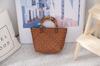 Bolsa Feminina Retrô de Vime Sintético Tecida Bolsa de Mão Grande Capacidade Bolsa de Praia Moda Férias Bolsa de Mão Tecida