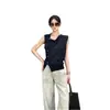 ¡Acetato + Lino + Tencel! Estilo de Lujo Ligero y Relajado~ Camiseta de Punto sin Mangas con Cuello de Drapeado y Chaleco Fino con Lazos para Mujer en Verano