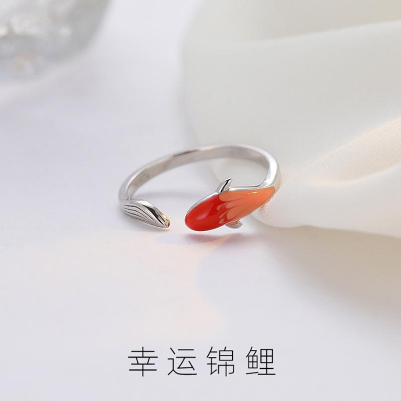 中国风锦鲤戒指女小众设计珐琅彩转运指环开口可调节2022年新