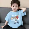 Ropa para Niños Camiseta Nueva de Manga Corta para Niños Verano Tendencia Estampada Top Camiseta de Cuello Redondo Holgada Estilo Coreano para Niños