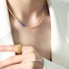 Cross-border venda quente ins estilo joias personalizadas pequena marca redonda costura azul espírito cinza handmade frisado design colar de aço titânio para as mulheres