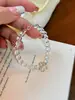 Pulsera de Plata de Ley S925 con Cristales Blancos Naturales y Flor Hueca con Cuentas para Mujer, de Alta Gama y Versátil, Pulsera de Estilo Fresco de Verano