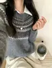 Suéter de Lã Jacquard Fair Isle Retrô para Mulheres 2026 Outono e Inverno Novo Estilo Solto e Preguiçoso Suéter de Tricô Top