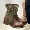 Botas Casuales de Lona Chuyuji, Estilo Británico Slip-On para Pantorrilla Ancha, Botas Vaqueras Occidentales, Botines de Media Caña con Suela Gruesa, Botas Martin