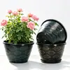 Maceta de resina con flor de hoja en relieve retro nórdico con platillo, maceta engrosada esmerilada ecológica para jardinería casera