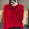 Moda nova de primavera gola alta primeira linha pronto para usar listra vertical blusa de baixo solta modeladora feminina para o dia a dia suéter 100% lã