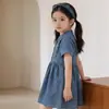 Vestido de Verão 2026 Mdd Cross-Border para Meninas, Gola Alta, Manga Curta, Jeans Lavado Macio, Vestido Princesa Infantil para Crianças Pequenas
