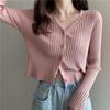 Estilo Transfronteiriço Outono Novo Estilo Decote V Cor Pura Tricotado Feminino Estilo Coreano Listrado Canelado Cintura Alta Justo Suéter com Xale