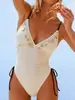 Traje de baño de una pieza nuevo transfronterizo europeo y americano de verano 2027, sexy, color sólido, adelgazante, que oculta el abdomen, vacaciones en la playa, bañador de exportación