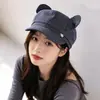 Moda Nuevo Lindo Sombrero de Boina con Orejas de Gato para Mujer, Nuevo Casual de Primavera Versátil Elegante Sombrero Octagonal Pico de Pato