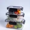 Caixa de Almoço Compartimentada Multifuncional para Cozinha, Conservação de Frescor, Quadrada Transparente, Armazenamento Selado de Frutas e Vegetais para Geladeira, Conjunto de Caixas de Almoço