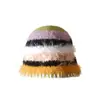 Pelúcia de pelo de coelho, listrado color-block, chapéu de pescador de tricô feito à mão para mulheres, outono e inverno, quente, novo, afina o rosto, chapéu bucket moderno