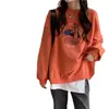 Sudadera Gruesa de Forro Polar Estilo Coreano, Cuello Redondo, Estampado de Dibujos Animados, Talla Grande, Manga Corta para Mujer, Holgada y Casual, Nicho