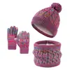 Nuevo conjunto de tres piezas para niños en invierno: bufanda retorcida, gorro y guantes, lindo conjunto de punto con forro polar para bebé, bufanda, gorro