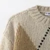 Comércio Exterior Estilo Europeu e Americano Outono e Inverno Nova Moda Casual Retrô Suéter de Tricô com Padrão de Diamantes Suéter Solto