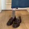 Mocasines de Piel de Vaca con Suela Gruesa para Mujer, Estilo Británico, Nuevos Zapatos Slip-On para Primavera y Otoño con Tacón Grueso, Zapatos Pequeños de Piel Genuina para Mujer