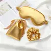 Máscara de Olho de Três Peças Bolsa de Pano Elástico de Cabelo Seda de Imitação Máscara de Olho para Dormir de Viagem Conjunto de Bloqueio de Luz Respirável para Pausa para Almoço Pronto para Venda