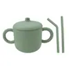 Taza de Silicona para Snacks Infantil Transfronteriza con Doble Asa, Asa, Popote Recto Curvo, Anticaídas, Suave, Taza de Agua Creativa, Taza con Popote
